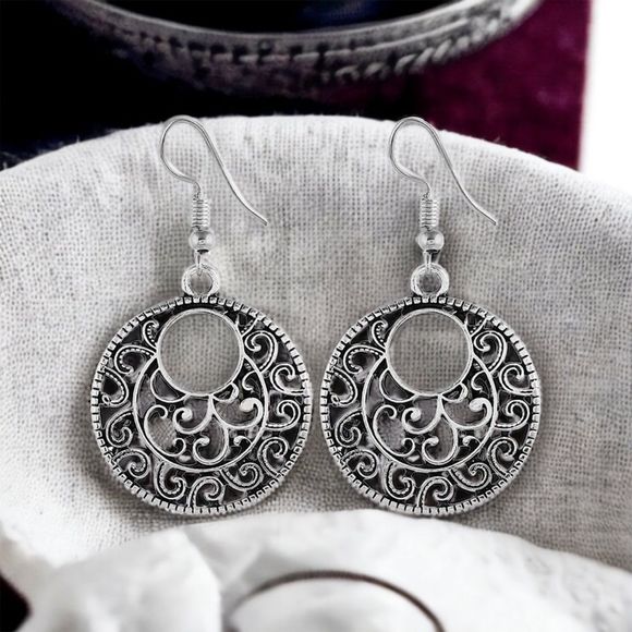 Bohemian Open Filigree Circle Dangle Earrings - Picture 1 of 2